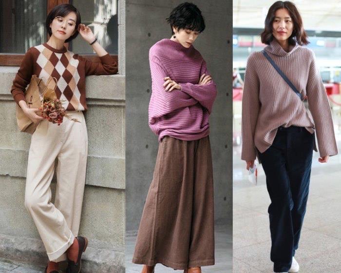 Fassingがあります：「セーター+パンツスカート」、30歳の女性が着用、ファッショナブルで暖かい